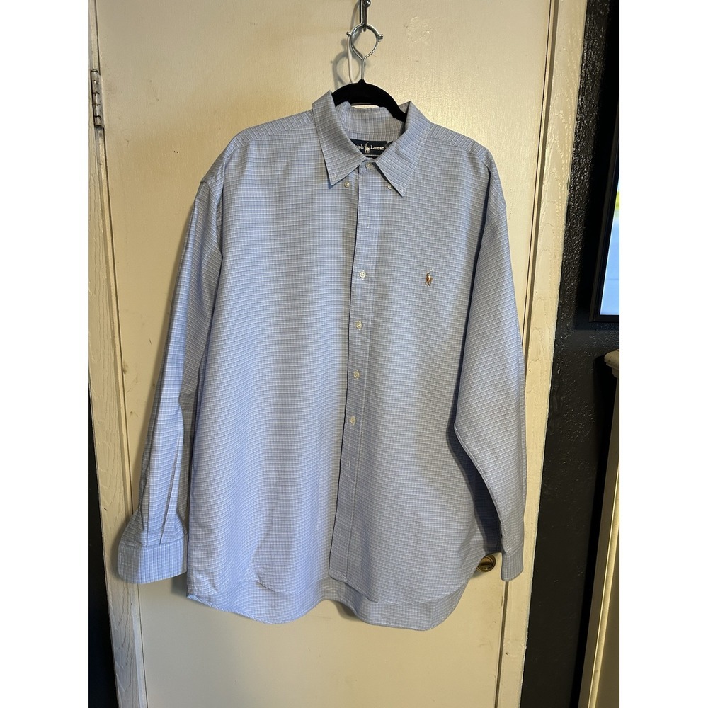 Polo Ralph Lauren Dress Shirt Mens Size 2XL‎ XXL Blue White Plaids Cotton